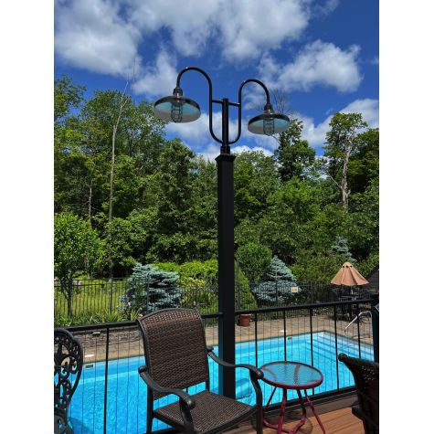 16" Union Nautical LED Double Post Mount Light, 150-Black, Standard Cast Guard, Clear Glass, Guard, 975-Galvanized | Customer Submission