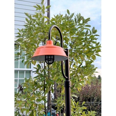 17" Bomber LED, 495-Sherbert Orange, 8ft Pole, 600-Bronze, Single Decorative, Clear Glass | Customer Submission