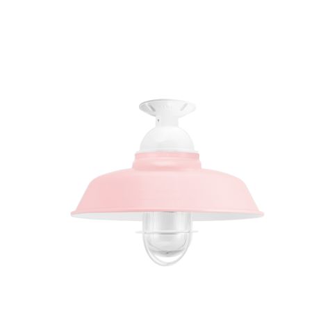 12" Rochester, 480-Blush Pink, Mounting in 200-White, WGG-Wire Guard, RIB-Ribbed Glass