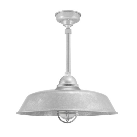 18" Rochester, 975-Galvanized, CGG-Standard Cast Guard, RIB-Ribbed Glass, Hang Straight Canopy