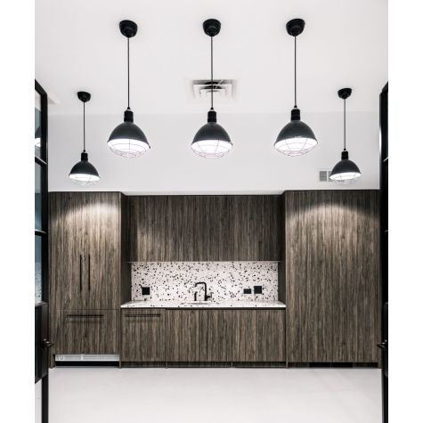 14" Wilcox LED, 100-Black, Wire Cage, Domed Lens, SBK-Standard Black Cord | Photo Courtesy of Anée Atelier and Inga Oren Architect