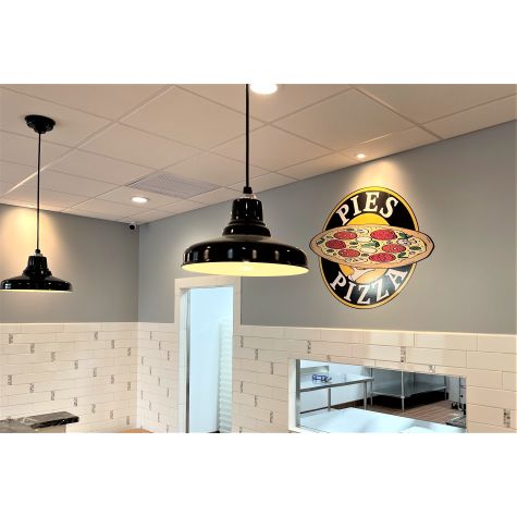 14" Union LED Pendant, 150-Black, Standard Black Cord, Domed Lens | Photo Courtesy of Pies Pizza