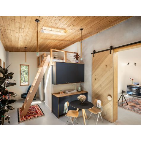 Alto Wooden Cylinder Pendant, 370-Mint, Ash Wood, Standard Black Cord, Black Canopy, No Cover | Photography Courtesy of Mike Kelley