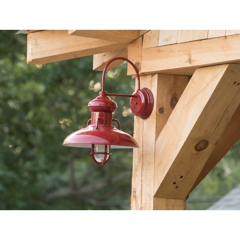 16" Laramie Wall Sconce, 400-Barn Red, Heavy Duty Cast Guard, Frosted Glass | Photo Courtesy of Whitewave Photograhy