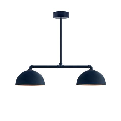 Loma 2-Light Chandelier, 12" Shades, 705-Navy, Interior in 995-Natural Raw Copper, 12" Arms, Mounting in 705-Navy