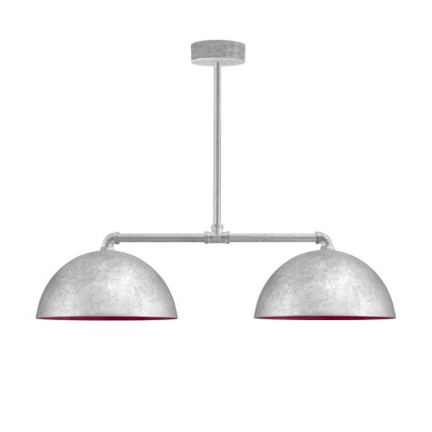 Loma 2-Light Chandelier, 16" Shades, 975-Galvanized, Interior in 490-Magenta, 12" Arms, Mounting in 975-Galvanized