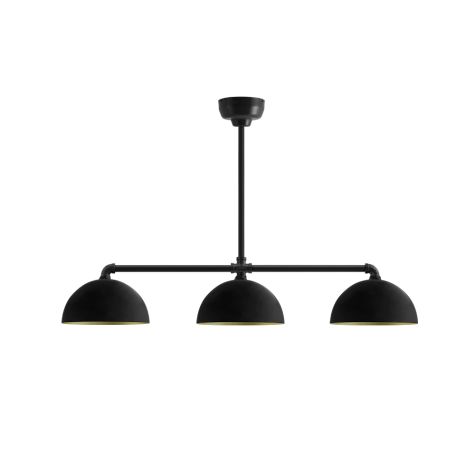 Loma 3-Light LED Chandelier, 12" Shades, 100-Black, Interior in 997-Natural Raw Brass, Mounting in 100-Black
