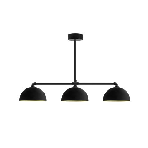 Loma 3-Light Chandelier, 12" Shades, 100-Black, Interior in 997-Natural Raw Brass, Mounting in 100-Black