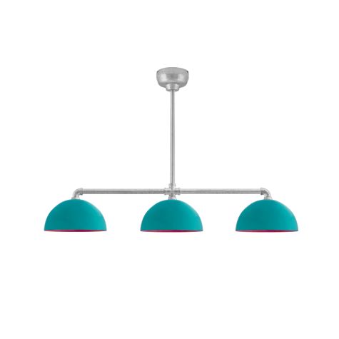 Loma 3-Light LED Chandelier, 12" Shades, 390-Teal, Interior in 490-Magenta, Mounting in 975-Galvanized