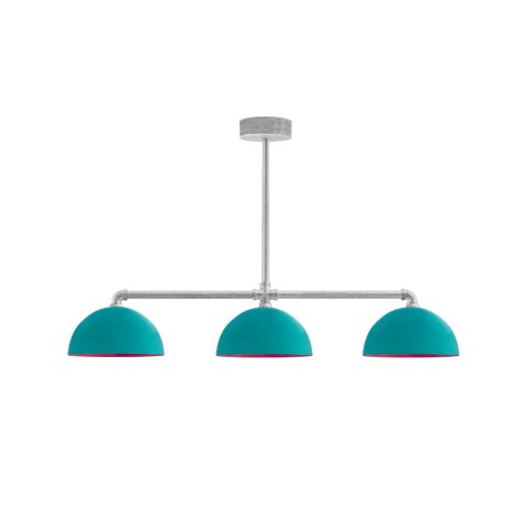 Loma 3-Light Chandelier, 12" Shades, 390-Teal, Interior in 490-Magenta, Mounting in 975-Galvanized