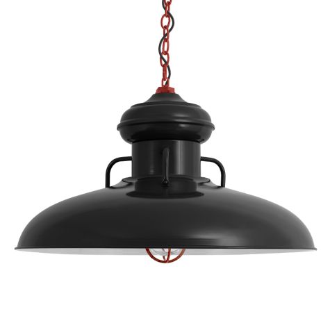 30" Laramie Nautical LED, 100-Black, CGG-Standard Cast Guard, 400-Barn Red, RIB-Ribbed Glass, Mounting in 400-Barn Red, CSB-Black Cloth Cord