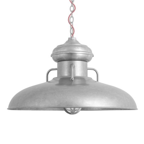 30" Laramie Nautical LED, 975-Galvanized, TGG-Heavy Duty Cast Guard, RIB-Ribbed Glass, CSRW-Red & White Cloth Cord