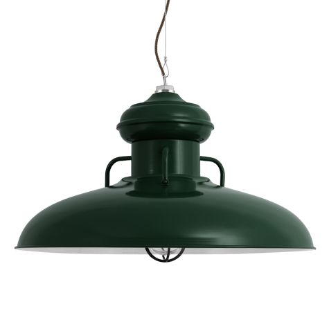 30" Laramie Nautical LED, 300-Dark Green, CGG-Standard Cast Guard, RIB-Ribbed Glass, CSBB-Black & Brown Cloth Cord