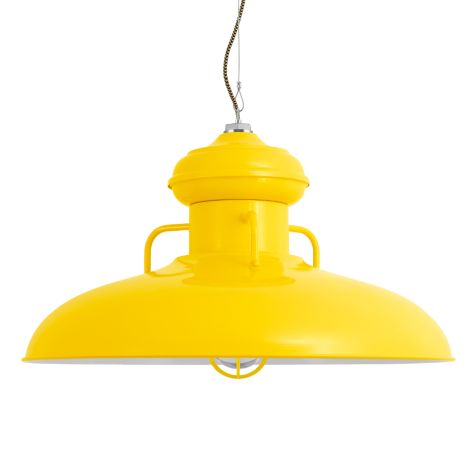 30" Laramie Nautical LED, 500-Buttery Yellow, CGG-Standard Cast Guard, RIB-Ribbed Glass, CSBW-Black & White Cloth Cord