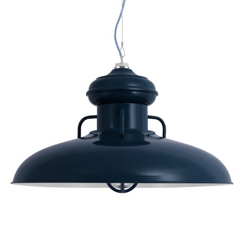 30" Laramie Nautical LED, 705-Navy, TGG-Heavy Duty Cast Guard, RIB-Ribbed Glass, CSUW-Blue & White Cloth Cord
