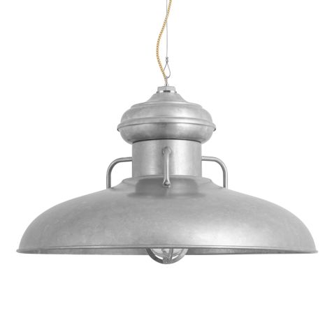 30" Laramie Nautical LED, 975-Galvanized, TGG-Heavy Duty Cast Guard, RIB-Ribbed Glass, CSGW-Gold & White Cloth Cord