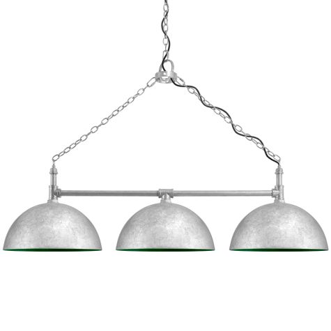 Loma 3-Light Chain Hung Chandelier, 16" Shades, 975-Galvanized, Interior in 307-Emerald Green, Mounting in 975-Galvanized, SBK-Standard Black Cord