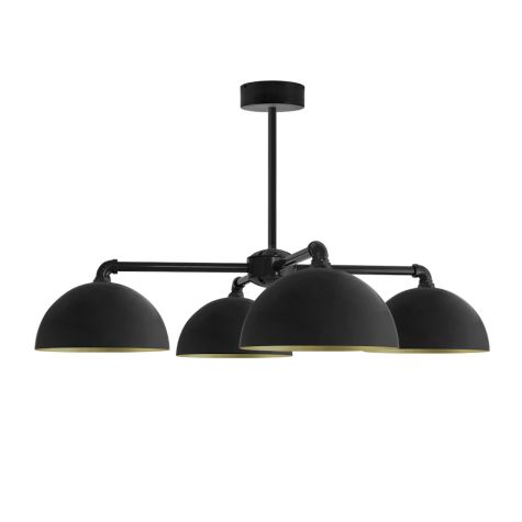 Loma 4-Light Chandelier, 12" Shades, 100-Black, Interior in 997-Natural Raw Brass