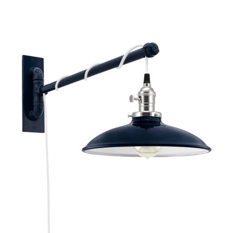 Sinclair Swing Arm Sconce, 705-Navy, Nickel Socket with Knob Switch, Arm in 705-Navy, SWH-Standard White Cord, Nostalgic Edison-Style 40W Victorian Bulb