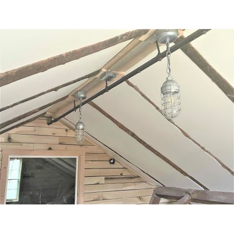 Industrial Guard Chain Hung Pendant Light, 975-Galvanized, WGG-Wire Guard, CLR-Clear Glass | Photo Courtesy of Customer