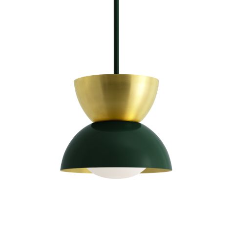 10" Duo, Top in 997-Natural Raw Brass, Bottom in 300-Dark Green, Bottom Interior in 997-Natural Raw Brass, Mounting in 300-Dark Green, Shown with Oval LED Tala Lamp