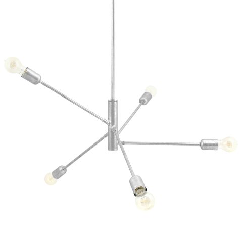 Downtown Minimalist 5-Light Chandelier, 975-Galvanized, Edison-Style Victorian Bulbs