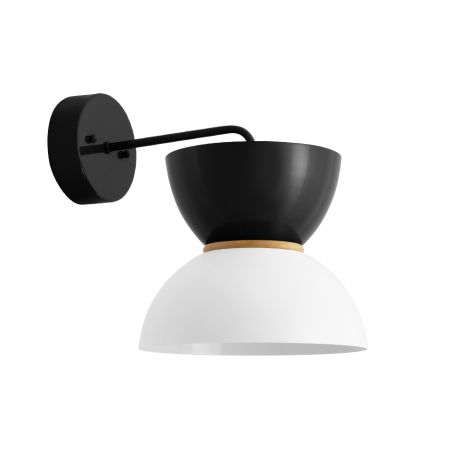 Duo LED Sconce, Top in 100-Black, Bottom in 200-White, Maple Wood Ring, Mounting in 100-Black