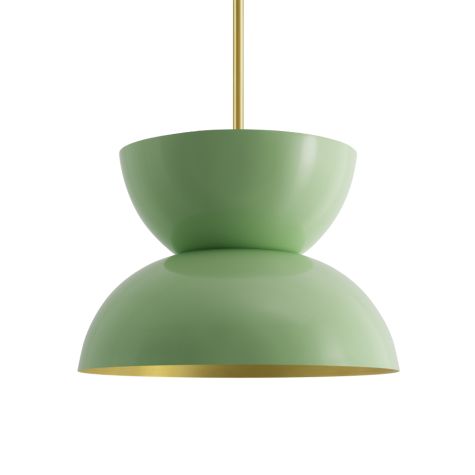 14" Duo LED, 320-Fern Green, Bottom Interior in 997-Natural Raw Brass, Mounting in 997-Natural Raw Brass