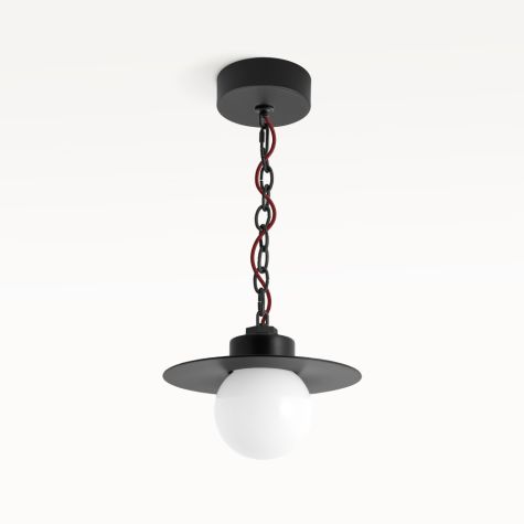 12" Cassidy LED Globe Chain Pendant, 100-Black, Barn Red & Black Swirl Cloth Cord
