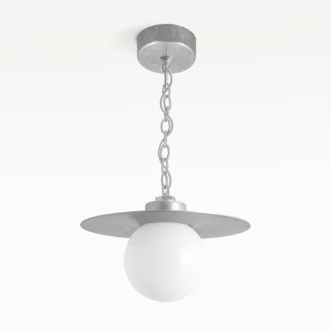 16" Cassidy LED Globe Chain Pendant, 975-Galvanized, Silver Cloth Cord