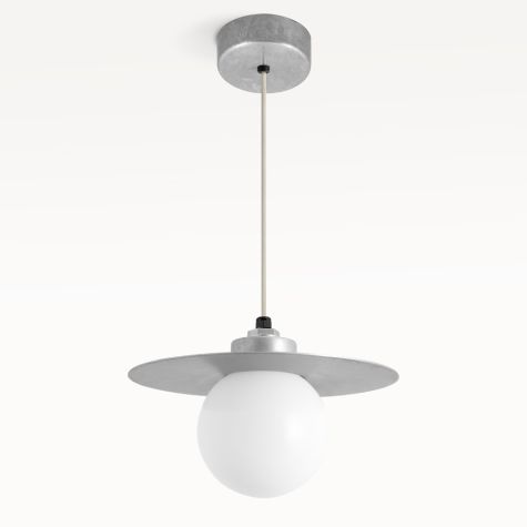 16" Cassidy LED Globe Pendant, 975-Galvanized, Creme Cloth Cord