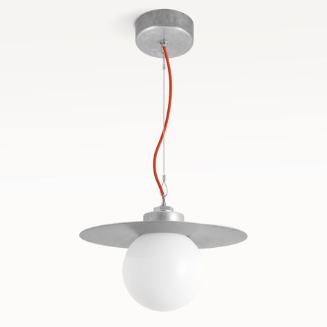 16" Cassidy LED Globe Studio Pendant, 975-Galvanized, Orange Cloth Cord