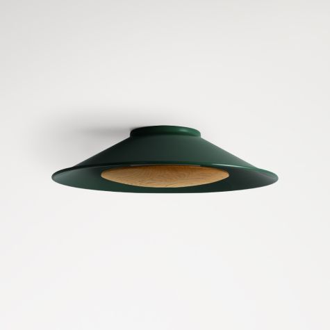 16" Carver LED Wooden Diffuser Flush Mount, 300-Dark Green, Oak Wood Diffuser