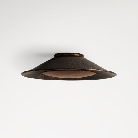 16" Carver LED Wooden Diffuser Flush Mount, 999-Natural Oil-Rubbed Copper, Walnut Wood Diffuser