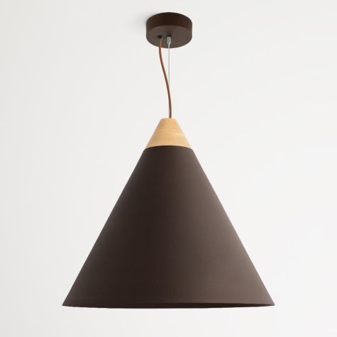 24" Isos Cone Studio Pendant Light, 615-Oil-Rubbed Bronze, Optional Wood Top, Maple Wood, Rust Cloth Cord
