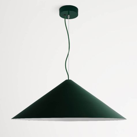 32" Isos Cone Studio Pendant Light, 300-Dark Green, Emerald Green Cloth Cord